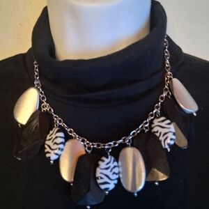 Zebra Accent Black and Silver Statement Necklace